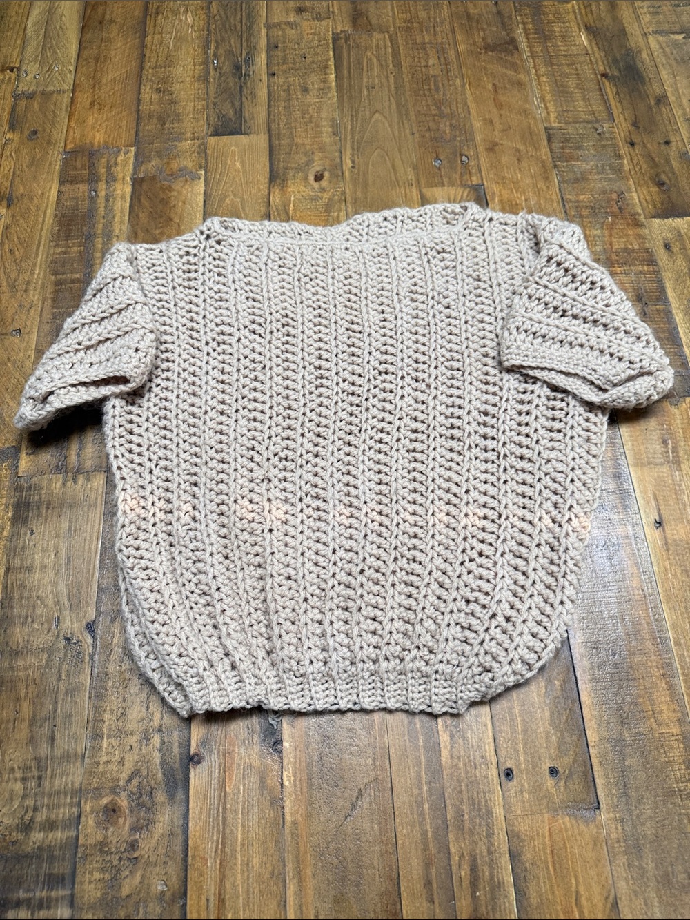 Chunky Knit Short-Sleeve Sweater in Beige